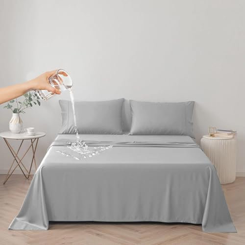 DUJUIKE 100% wasserdichte Schutzdecke oder Liner für Bett, Matratzenschoner für das Bett, Wiederverwendbare Unterlage, Bettlakenschutz (Grau, Super King (230 * 300 cm))