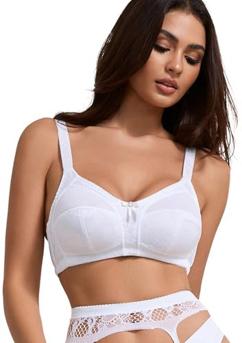 ohyeahlady White Bras for Women Non Wired Soft Support Full Coverage Bralettes No Underwire Bra Comfortable Everyday Seamless Tshirt Bras 36B