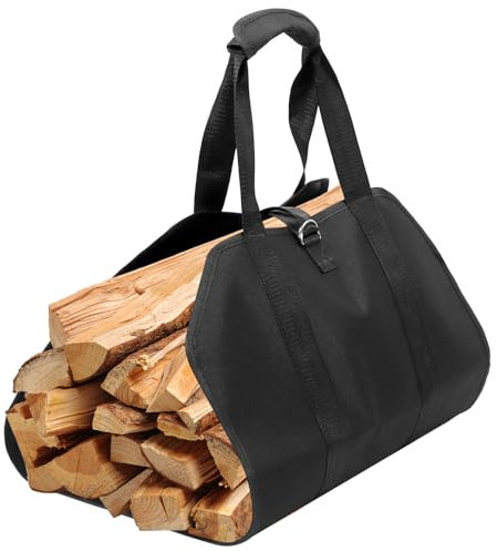 QWORK® Log Carrier Bag, Firewood Carrier Bag, 39x18 Fireplace Firewood Tote, Outdoor Fire Wood Storage Tote, Black