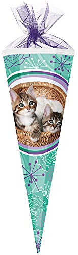 alles-meine.de GmbH Schultüte - Stubentiger/süße Katzen - 85 cm - eckig - Tüllabschluß - Zuckertüte - mit/ohne Kunststoff Spitze - für Mädchen - Katze/Kätzchen - Hausti..