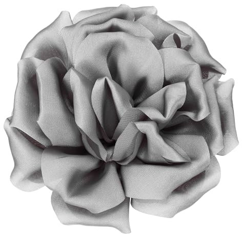 PATIKIL Broche en Satin de Soie en Forme de Fleur 4, Grande Épingle de Revers de Pivoine Florale pour Femmes pour Mariage, Fête d'Anniversaire, Chapeau, Sac, Gris