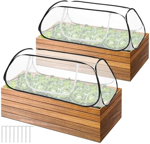2 Pcs Pop Up Garden Rows Plant Cover,Raised Garden Beds Plants Protector | 46 x 22 x 16 Insect Bird Barrier Plant Net Cage with Stakes for Protecting Seedlings Fruits Vegetable Row