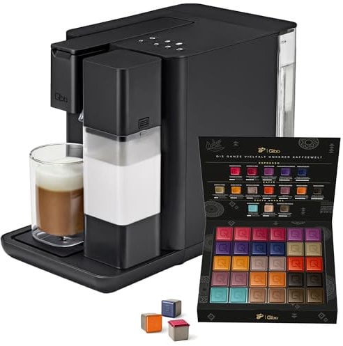 Tchibo Qbo MILK MASTER Premium Kapselmaschine inkl. 30 recyclebare Qbo Kapseln für Cappuccino, Espresso, Caffè Crema, Milchschaum auf Knopfdruck mit abnehmbarem Milchtank 300ml, Velvet Black