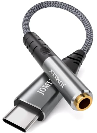 JOMLEY USB C to 3.5mm Headphone Audio Adapter 20cm | Type C Aux Audio Cable DAC Chip 16Bit/48kHz with Nylon Braided for iPhone 16/15 Pro Max, Samsung S24/S23/S22, Pixel, MacBook