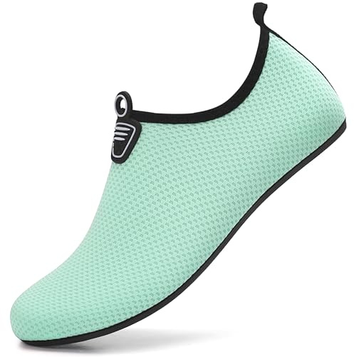 BARFULKER Badeschuhe Damen Wasserschuhe Herren Neoprenschuhe Strandschuhe Aquaschuhe Surfschuhe Schwimmschuhe Wassersportschuhe Barfuß Schuhe Leicht Hausschuhe. Grün, 38 EU
