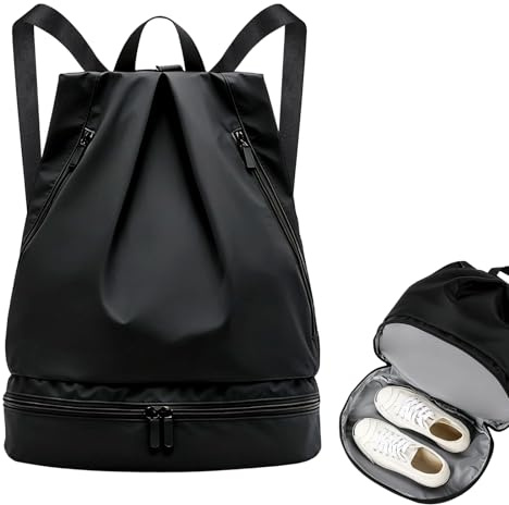 Turnbeutel Wasserdicht, Sportrucksack Mit Schuhfach Groß, Sportbeutel Schwarz Wasserdicht, Sporttasche Faltbare Reisetasche Mit Schuhfach, Für Damen Herren, Für Fitness, Gym, Reisen, Fußball