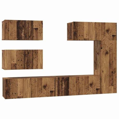 vidaXL TV Cabinet Set 6 pcs Old wood 30.5 x 30 x 90 cm Engineered wood, Modern Living Room Storage, Rectangular Tv Cabinet, Ample Wall-Mounted Organizer, Reversible Door Compact Unit, Matte Finish