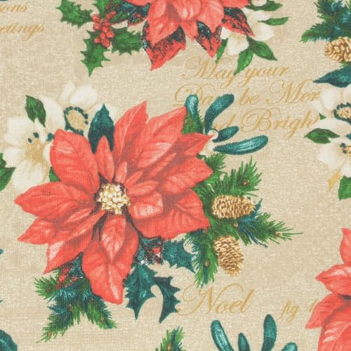 Weihnachtsstoff Meterware Weihnachtsstern 140 cm – Festlicher Stoff mit Weihnachtsstern-Blumen, Baumwolle Polyester, Stoff für Tischdecken & Deko