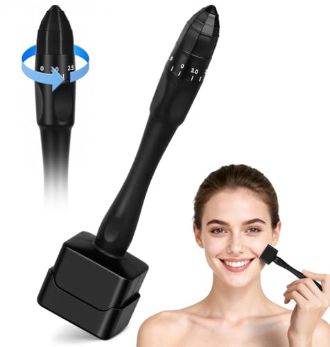 ALIIP Derma Stamp, Microneedling Dermastamp 0-3 mm Einstellbar mit 140 Pins, Pro Microneedling Stamp für Haare Bart Gesicht Scalp Körper zu Hause (Schwarz, 140 Pins)