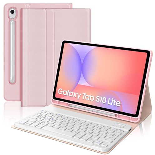 Tastatur für Samsung Galaxy Tab S10 Lite/S10 FE/S9 FE 10.9 & S9 11 | Hülle mit Bluetooth Magnetisch Tastatur für Galaxy Tab S10 Lite/S10 FE/S9 FE, Deutscher QWERTZ, Rosa