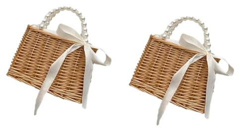 Pqahffowr Fresh and Fashionable Pearl Handbag, Beach Holiday Style Beach Straw Basket
