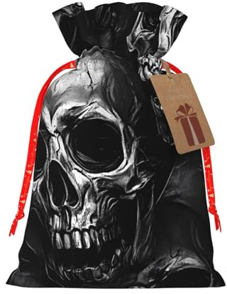 Schwarze Totenkopf-Geschenktüten mit Kordelzug, wiederverwendbar, für Geburtstag, Hochzeit, Partygeschenke und festliche Geschenke