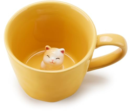 Cteahrow Keramiktasse mit 3D-Tier im Inneren,360 ml， handgefertigte Cartoon-Figurtasse, süße Kaffeetasse mit interessantem Design,Geburtstagsgeschenk für Kaffee- und Milchteeliebhaber (Kitten)