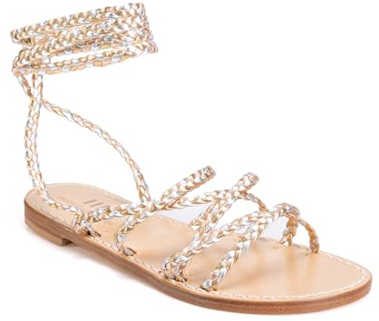 EMANUELA CARUSO CAPRI Gladiator Sandals with gold, silver, and rose gold braided straps | Handmade footwear, leather sole crafted in traditional Capri style, 1 cm heel