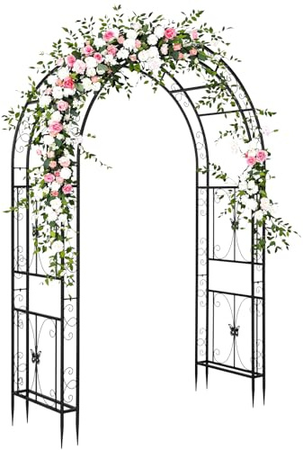 HOBBYZOO Gartenbogen aus Metall, Verbreiterte und erhöhte Version 162 x 58 x 240 cm – Rosenbogen ohne Tür in Schwarz – Stabiles Rankgerüst für Kletterpflanzen