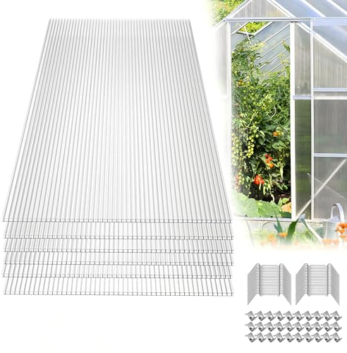 YRHome 42er Polycarbonat Doppelstegplatte Hohlkammerstegplatten 605x1210x4mm Gesamtfläche 30,75 m² Stegplatte Gewächshausplatte inkl.150 Klammern & 150 Z Clips