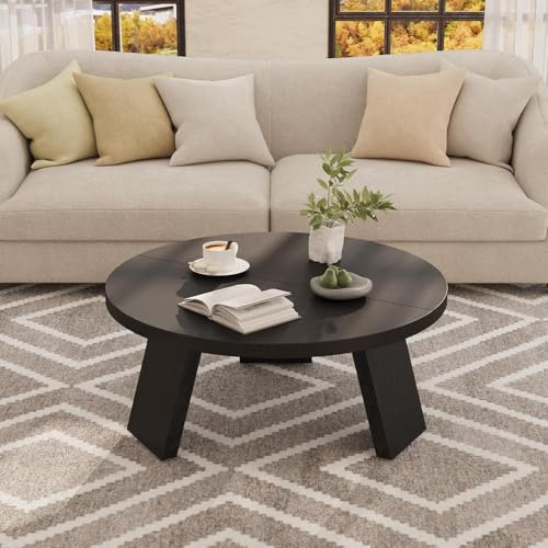 Garvee Holz Beistelltisch rund, Wohnzimmertisch, Stabile Konstruktion mit 3 Beinen, Couchtisch für kleine Räume, Wohnzimmer, Schlafzimmer, vintagebraun, 85 x 85 cm