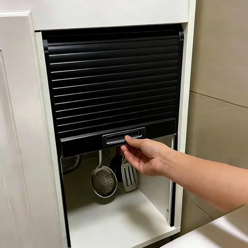 Porte AccordéOn Interieur Kit de Porte Coulissante ABS Flexible Noire pour Meuble, Fermeture de Séparation Enroulable pour Placard de Rangement(34x42in(86x107cm))