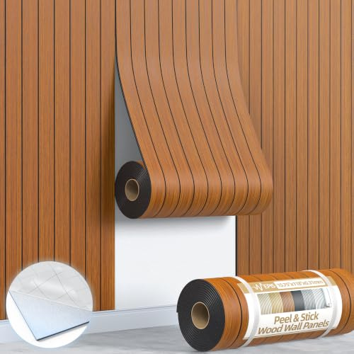 Panneaux muraux à lattes de bois à décoller et à coller - Papier peint 3D en PVC imitation bois de noyer avec autocollant - Panneaux muraux insonorisants pour murs d'accentuation, plafond, chambre à
