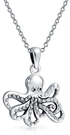 Nautische Urlaub Flitterwochen Ozean Meeresleben Meereskreatur Tintenfisch Oktopus Anhänger Halskette Für Frauen Teenager Oxidiertes .925 Sterlingsilber