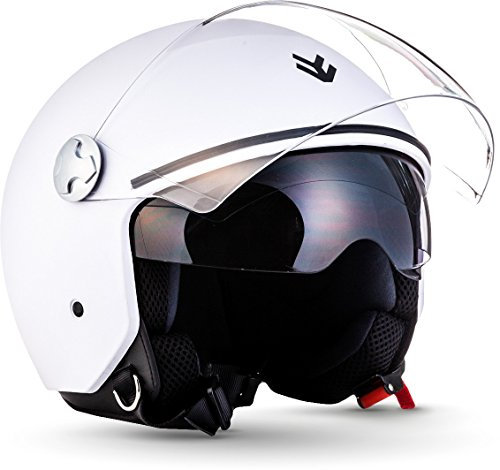 ARMOR HELMETS® AV-63 „Matt White“ · Jet-Helm · Motorrad-Helm Roller-Helm Scooter-Helm Moped Mofa-Helm Chopper Retro Vespa Pilot · ECE 22.05 Sonnenvisier Schnellverschluss Tasche L (59-60cm)
