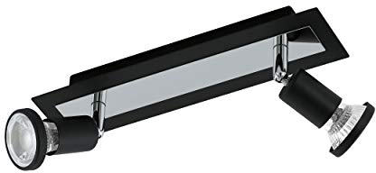 EGLO LED Deckenlampe Sarria, 2 flammige Deckenleuchte, Deckenstrahler aus Metall, Wohnzimmerlampe in Schwarz, Chrom, Spots inkl. GU10 Leuchtmittel, warmweiß