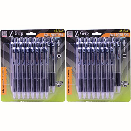 Zebra Z-Grip Kugelschreiber versenkbar, 1,0 mm, schwarze Tinte, 18 Stück (22218) 36 pens