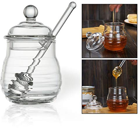 OFKPO Glas Honiggläser mit Honiglöffel,Transparent Honigtopf/Honigbehälter