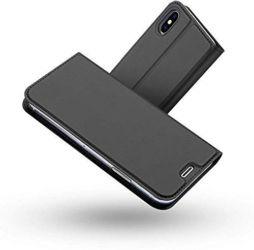 RADOO - Cover per iPhone X,ultra sottile in pelle PU di alta qualità, con aletta a portafoglio, per Apple iPhone XS/iPhone X 5,8 pollici, colore: grigio nero
