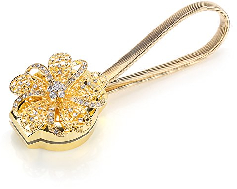 Magnetische Kristall Blume Vorhang Clip - Raffhalter für Gardinen, Gürtel Halter Stretch, Dekoration für Haus und Büro (Golden)
