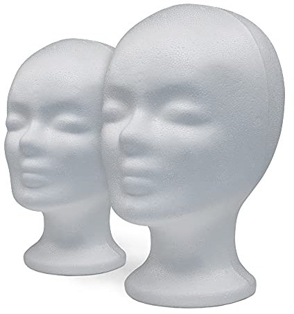 DBLV Styroporkopf Set - 2x Perückenkopf als Halterung für Mützen, Hüte & Perücken - Perückenhalter - Hut-Ständer - Puppenkopf aus Styropor - 2er-Set