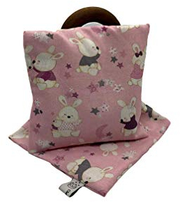Kirschkernkissen 15x15 cm mit tauschbarer Aussenhülle (Rosa, Häschen)