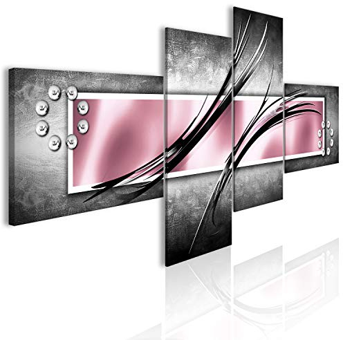 B&D XXL - Wandbilder XXL Abstrakt 200x92 cm Vlies Leinwandbild 4 Teilig Kunstdruck modern Wandbilder XXL Wanddekoration Design Wand Bild - rosa silber grau a-A-0526-b-n