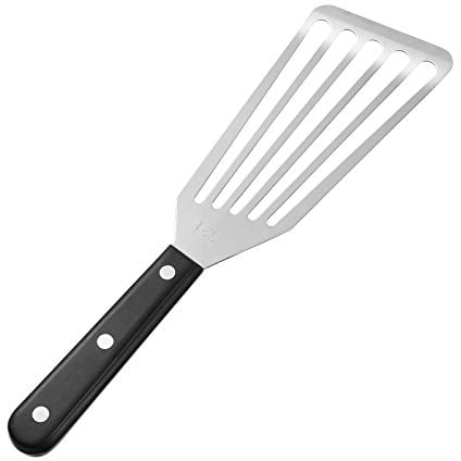 Yardwe Fish with Wooden Handle Fish Slotted Turner Fish Fry Turner Cookware Shovel for Meat BBQ(Small Size)