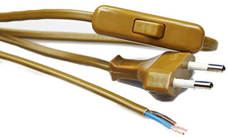 Zuleitungskabel zweiadrig - 2 Meter lang mit Zwischenschalter für Kunststofffassungen (5, Gold) – Flexible und zuverlässige Stromversorgungslösung