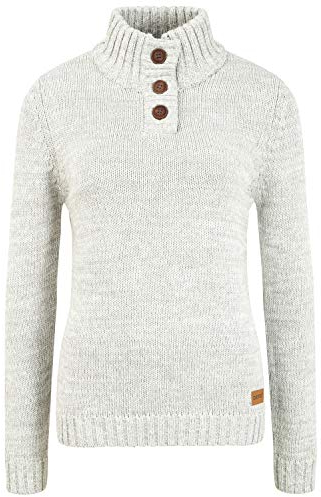 OXMO OXPhilicita Femme Pull en Maille épaisse Troyer 100% Coton Regular Fit, Taille:L, Couleur:Lig Grey M (798242)