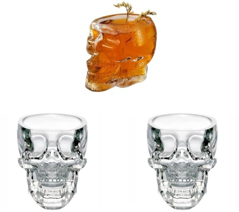 Agatige 3 vasos de chupito de calavera de 75 ml, vasos de chupito personalizados de 2,5 Oz, copas de vino, copas de Halloween para whisky, bebidas, cócteles, cerveza