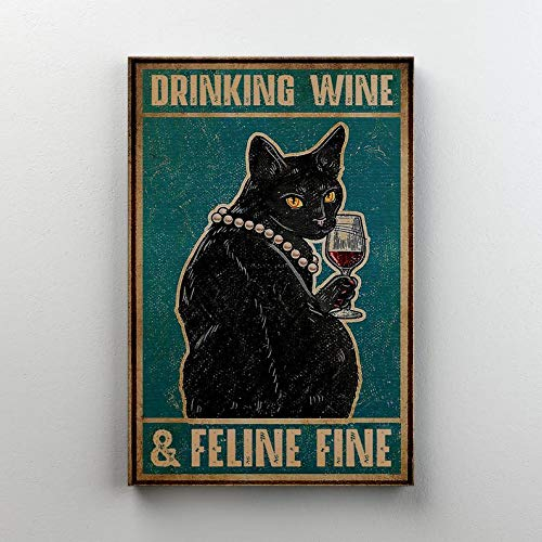 Inga Fine Poster Drinking Wine And Feline Fine Poster Home Decor Poster Wall Cats Poster Cat Wall Funny Gift Metal Signs 20,3 x 30,5 cm