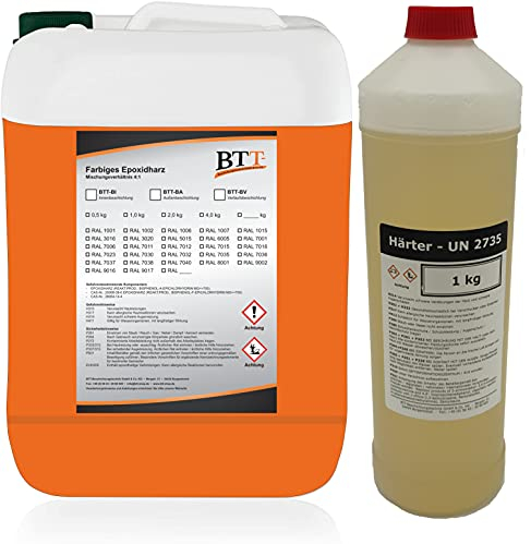 BTT-BI Epoxidharz Bodenbeschichtung RAL 2008 für 5m² Innen Fliesenlack Betonfarbe Industrieboden Garagenfarbe Kellerfarbe Wohnraum Gießharz geruchsneutrales Epoxid