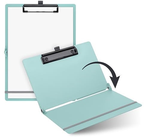 SAX Portapapeles plegable Aqua, A4 a A5, formato horizontal y vertical, ideal para viajes y negocios, capacidad para 30 hojas, incluye cinta elástica y lazo para bolígrafo, duradero y resistente a los