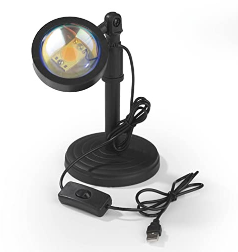MAXXMEE LED-Sunset-Lampe | Projektionsleuchte mit Sonnenuntergangs-Atmosphäre | Stimmungsvolle Raumdekoration mit warmem Licht | Lampenkopf um 180° dreh- und verstellbar [schwarz]