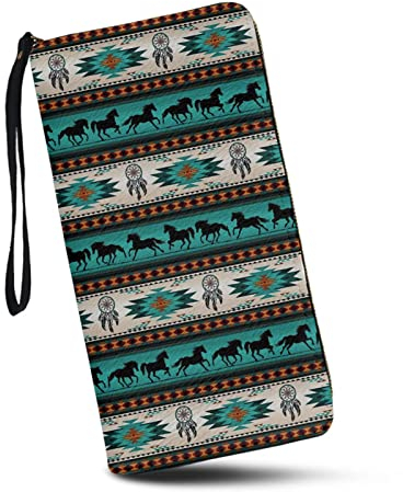 SCRAWLGOD Lange Geldbörse für Damen, mit Reißverschluss, großes Fassungsvermögen, Clutch-Tasche, PU-Leder, Indianer-Aztekenpferd, Einheitsgröße, Casual