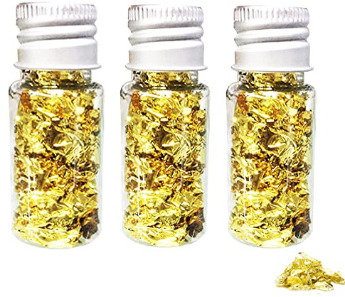 Essbare Blattgoldblätter, Blattgold Flocken Multifunktions-Dekorfolienpapier Goldfolie Papier Dekorfolie Papier Küche Mousse Kuchen Backen Gebäck Kunsthandwerk Decor (3 Flaschen)