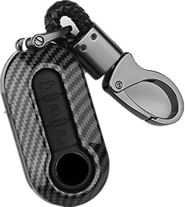 Happyit ABS-Kohlefaser-Schale + Silikon-Autoschlüssel-Abdeckung für FIAT 500 Ducato Panda 500L Punto Lancia Musa 3 Tasten Schwarz