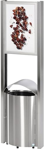 VAR | Abfallsammler mit Werbefläche | Volumen 50 l | HxBxT 1800 x 580 x 350 mm | Edelstahl