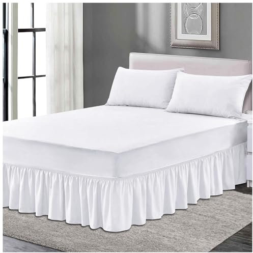 Fitted Valance sheet, Wrinkle Free Bedding Sheets, Breathable Single Bedsheet, Non Iron Frilled Fitted Valance Sheet, White