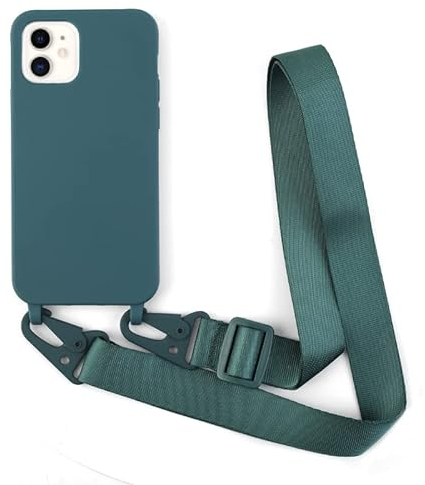 Leather Armor Handykette Hülle für iPhone 11(6.1) mit Band Halsband Lanyard (abnehmbar) Handyhülle,Handyhülle mit Verstellbarer Lanyard,Stoßfest Silikonhülle Handykette Handyhülle .-Grün