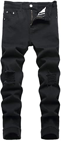 JUNBAOSS Mens Regular Fit Straight Leg Jeans, Ripped Jeans for Men, Distressed Destroyed Fashion Denim Jean Pants with Holes, A#black Ripped1, 34