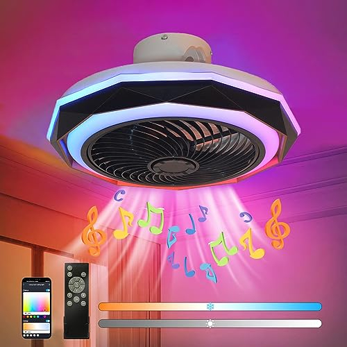 RGB Musik Deckenventilator Mit Beleuchtung Und Bluetooth Lautsprecher LED Leise Deckenleuchte mit Ventilator Fernbedienung Dimmbare Fan Deckenlampe für Schlafzimmer Kinderzimmer Lampe Lüfter Licht