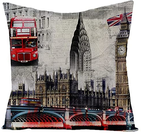 Kissen Grau Winter, Pillow Case Sofa 40X40cm Leinen Kissenbezüge 1Stück Britische Flagge, Bus und Big Ben Rot für Stuhl Wohnzimmer Schlafzimmer